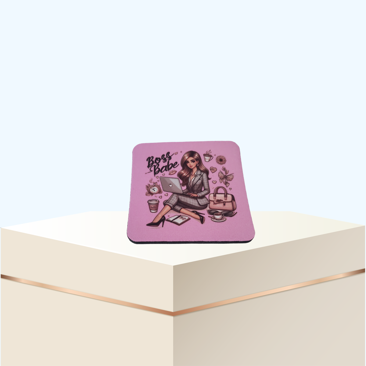 Boss Babe Neoprene Coaster | 4 x 4 Inch Drink Coaster | Cute Office Desk Accessory | Coffee Mug Coaster | Gift for Entrepreneurs