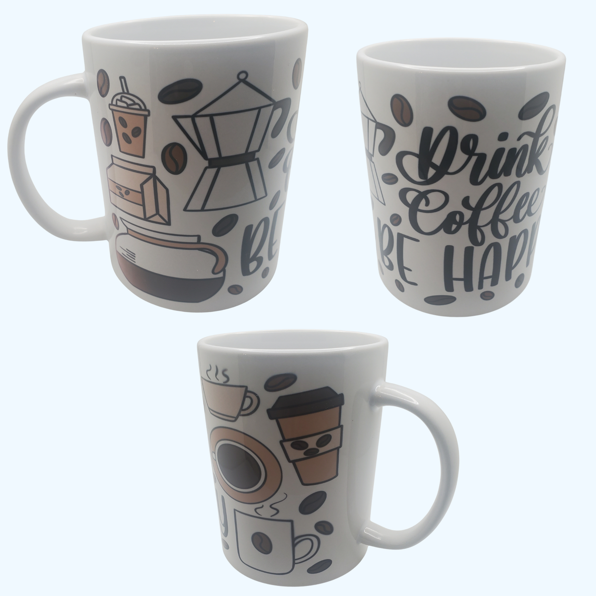 Drink Coffee Be Happy 15 oz Ceramic Mug | Inspirational Coffee Mug