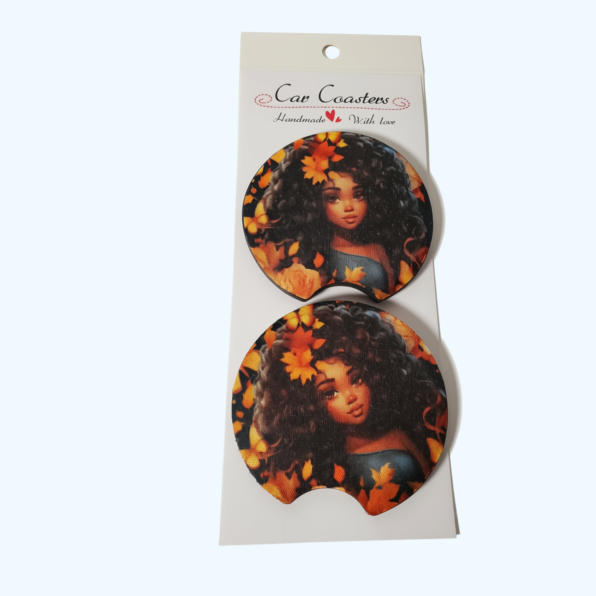 Fall Girl Car Coaster – 2.75" Neoprene Autumn Cup Holder Coaster