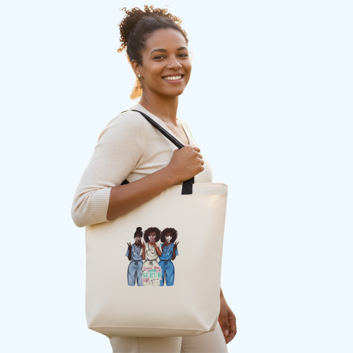 Living the Scrub Life Tote Bag | Nurse Tote Bag | 13.5" x 14" 100% Polyester Reusable Tote