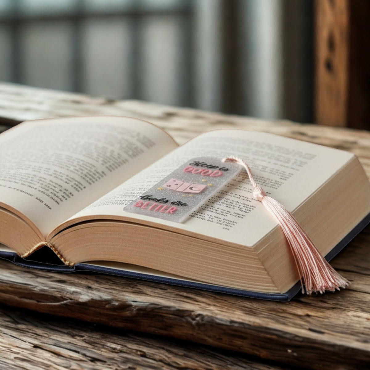 Custom Glitter Acrylic Bookmark – 4.72" x 1.3" | "SLEEP IS GOOD BOOKS ARE BETTER"
