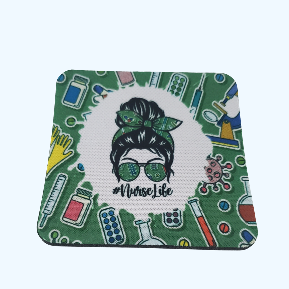 Nurse Life Green Neoprene Coaster 4x4 Inch | Non-Slip Drink Coaster