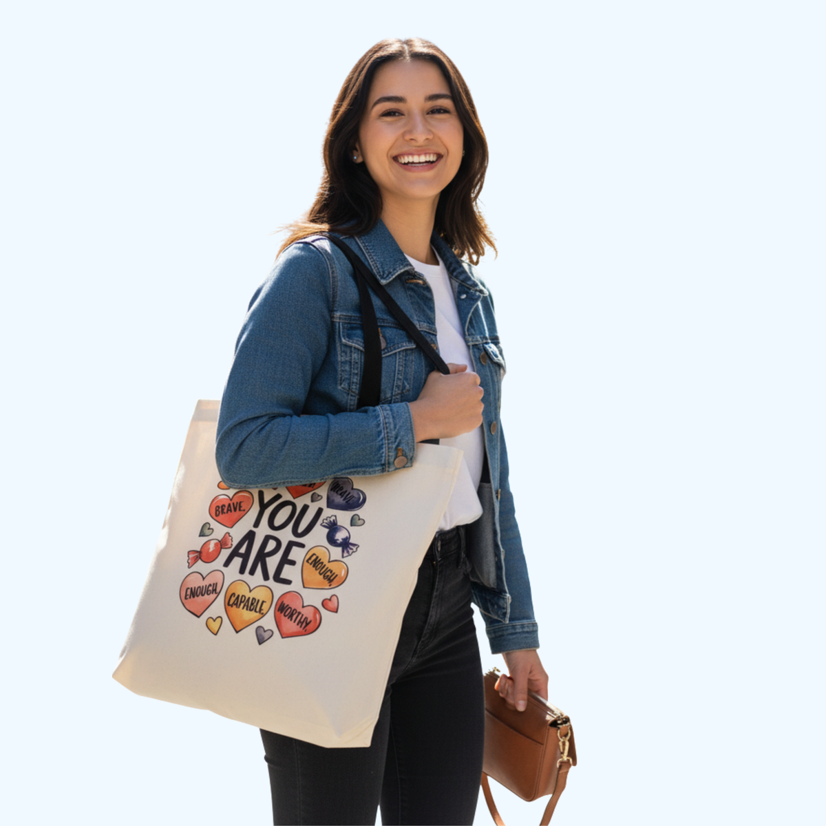 You Are Brave, Loved & Enough Tote Bag | 13.5" x 14" 100% Polyester Inspirational Tote