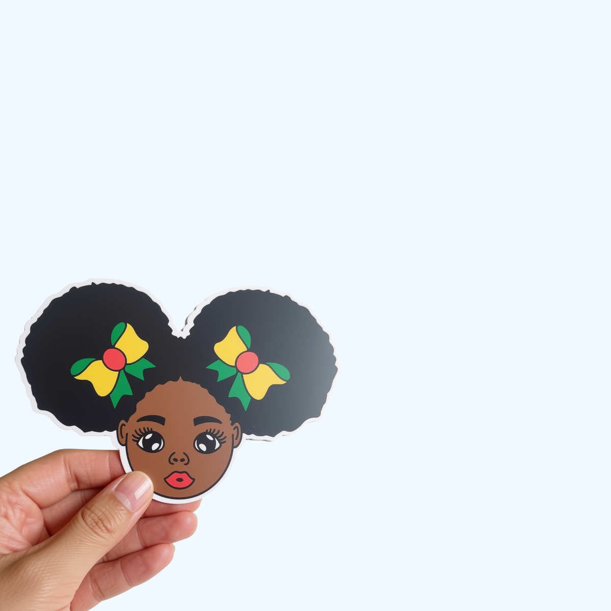 Afro with Bows Sticker – Cute Afro Hair Sticker, Natural Hair Sticker, Laminated Sticker