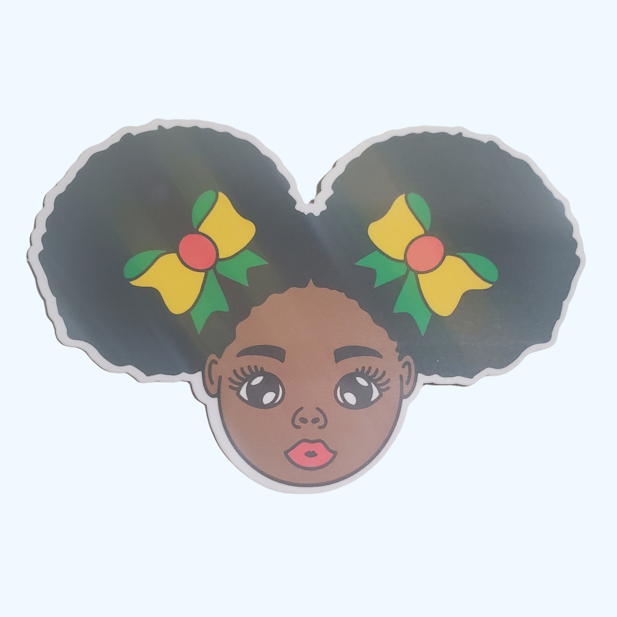 Afro with Bows Sticker – Cute Afro Hair Sticker, Natural Hair Sticker, Laminated Sticker
