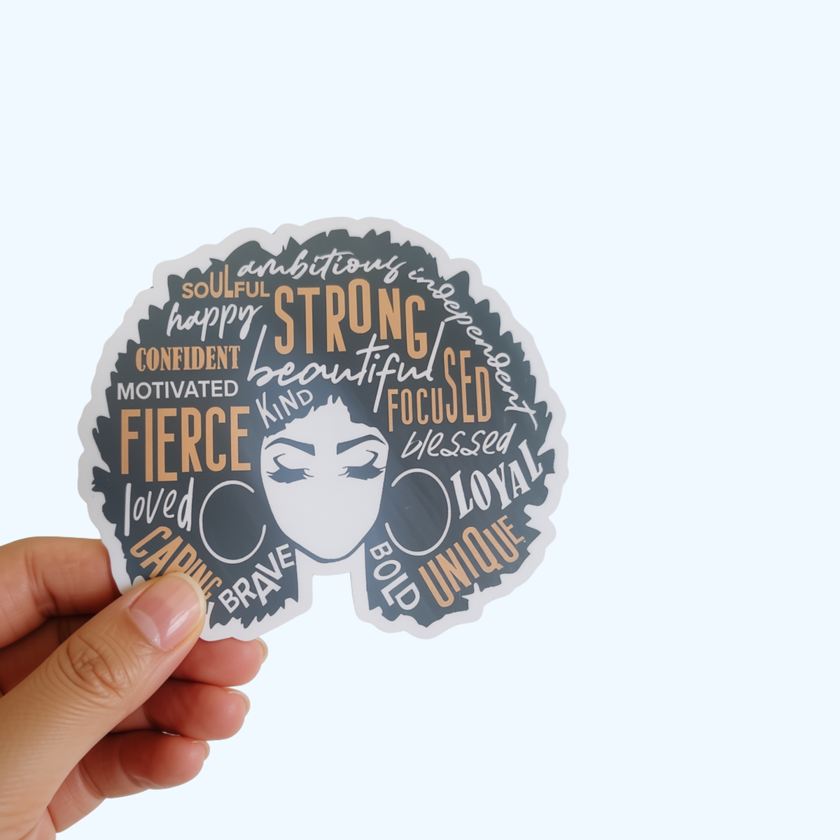 Afro Fierce Strong Loved Unique Focused Sticker – Premium Vinyl Water Resistant Inspirational Sticker