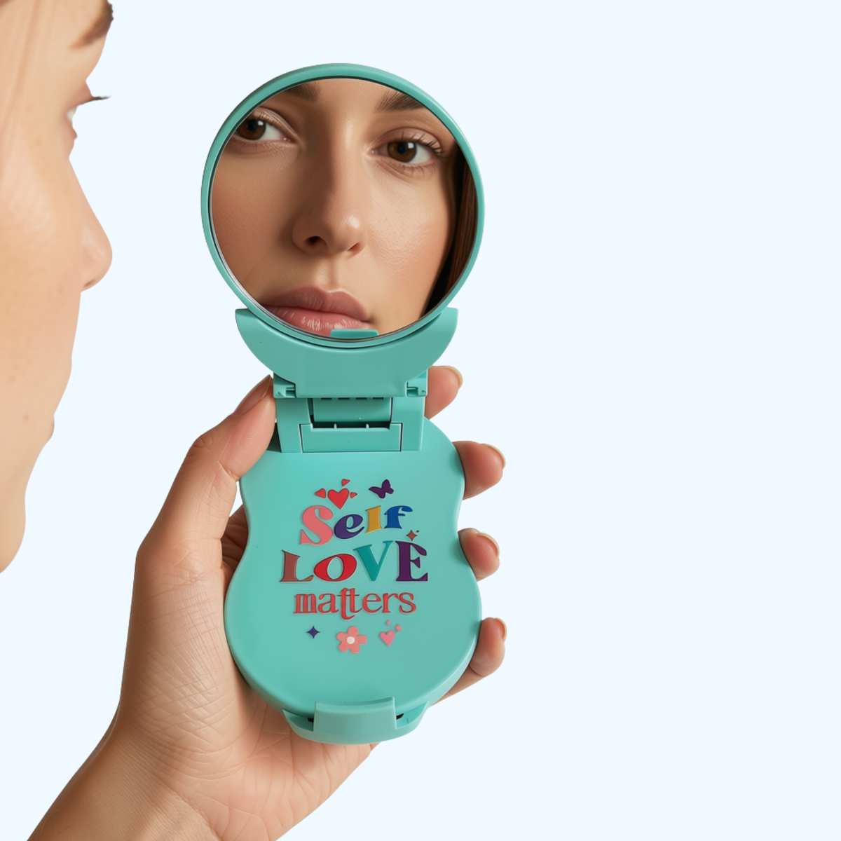 Green Foldable Phone Stand with Makeup Mirror – You Are Enough