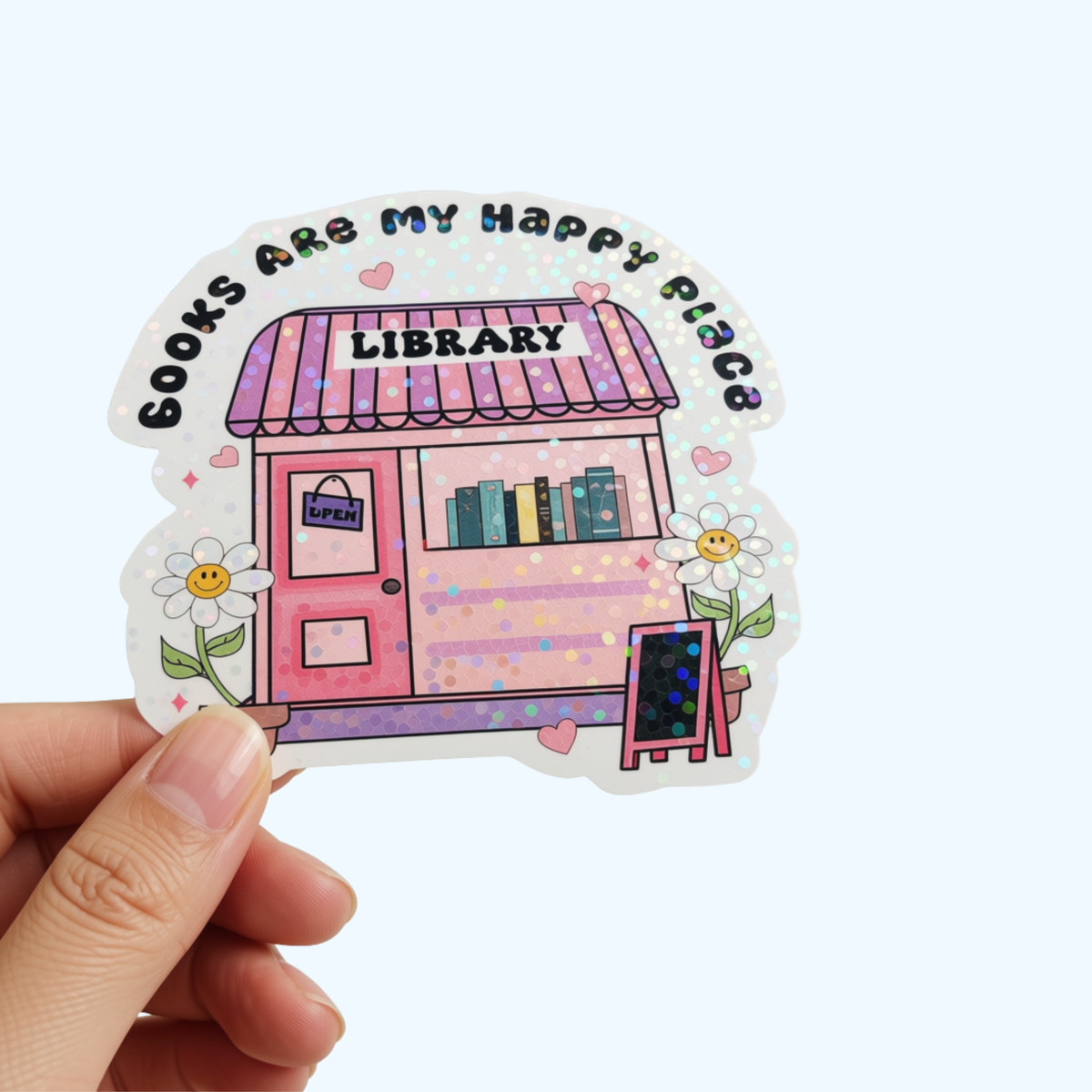 Books Are My Happy Place Sticker – Holographic Book Lover & Reading Sticker