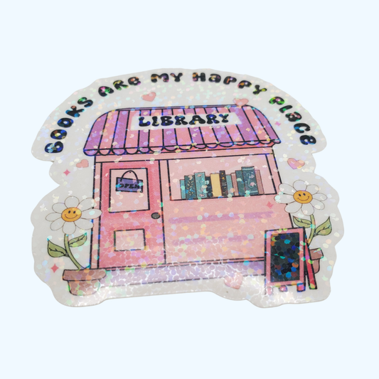 Books Are My Happy Place Sticker – Holographic Book Lover & Reading Sticker