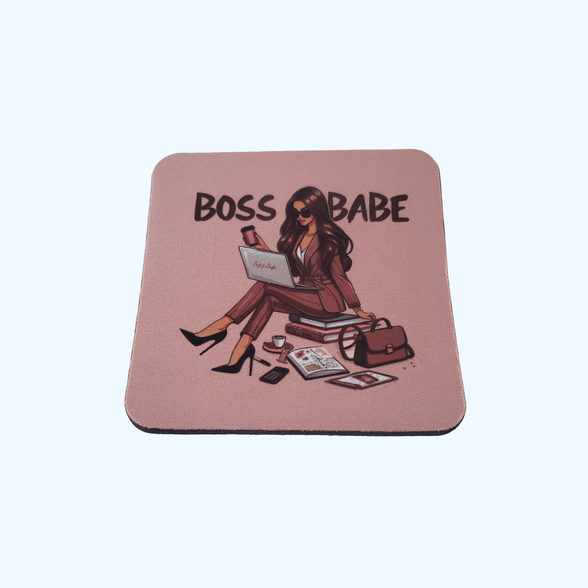 Boss Babe Neoprene Coaster | 4 x 4 Inch Drink Coaster | Cute Office Desk Accessory | Coffee Mug Coaster | Gift for Entrepreneurs