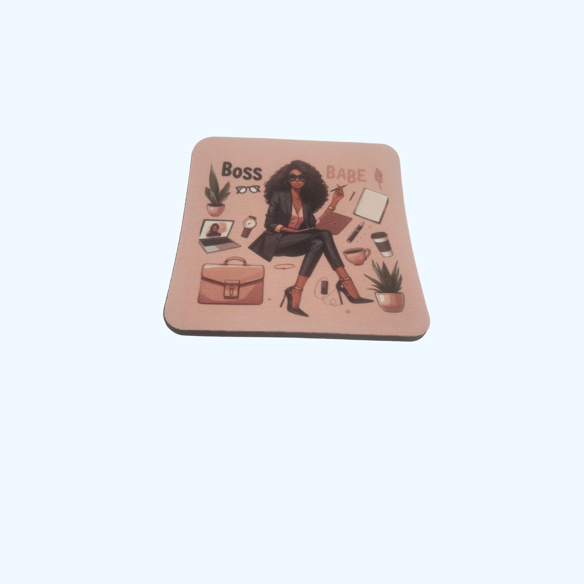 Boss Babe Neoprene Coaster | 4 x 4 Inch Drink Coaster | Cute Office Desk Accessory | Coffee Mug Coaster | Gift for Entrepreneurs