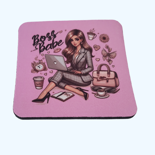 Boss Babe Neoprene Coaster | 4 x 4 Inch Drink Coaster | Cute Office Desk Accessory | Coffee Mug Coaster | Gift for Entrepreneurs