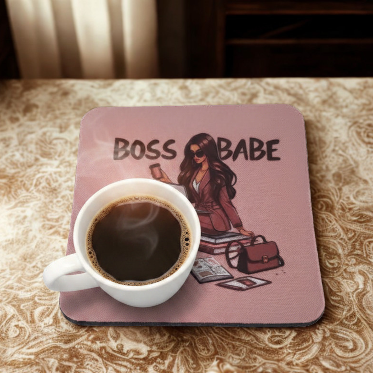 Boss Babe Neoprene Coaster | 4 x 4 Inch Drink Coaster | Cute Office Desk Accessory | Coffee Mug Coaster | Gift for Entrepreneurs