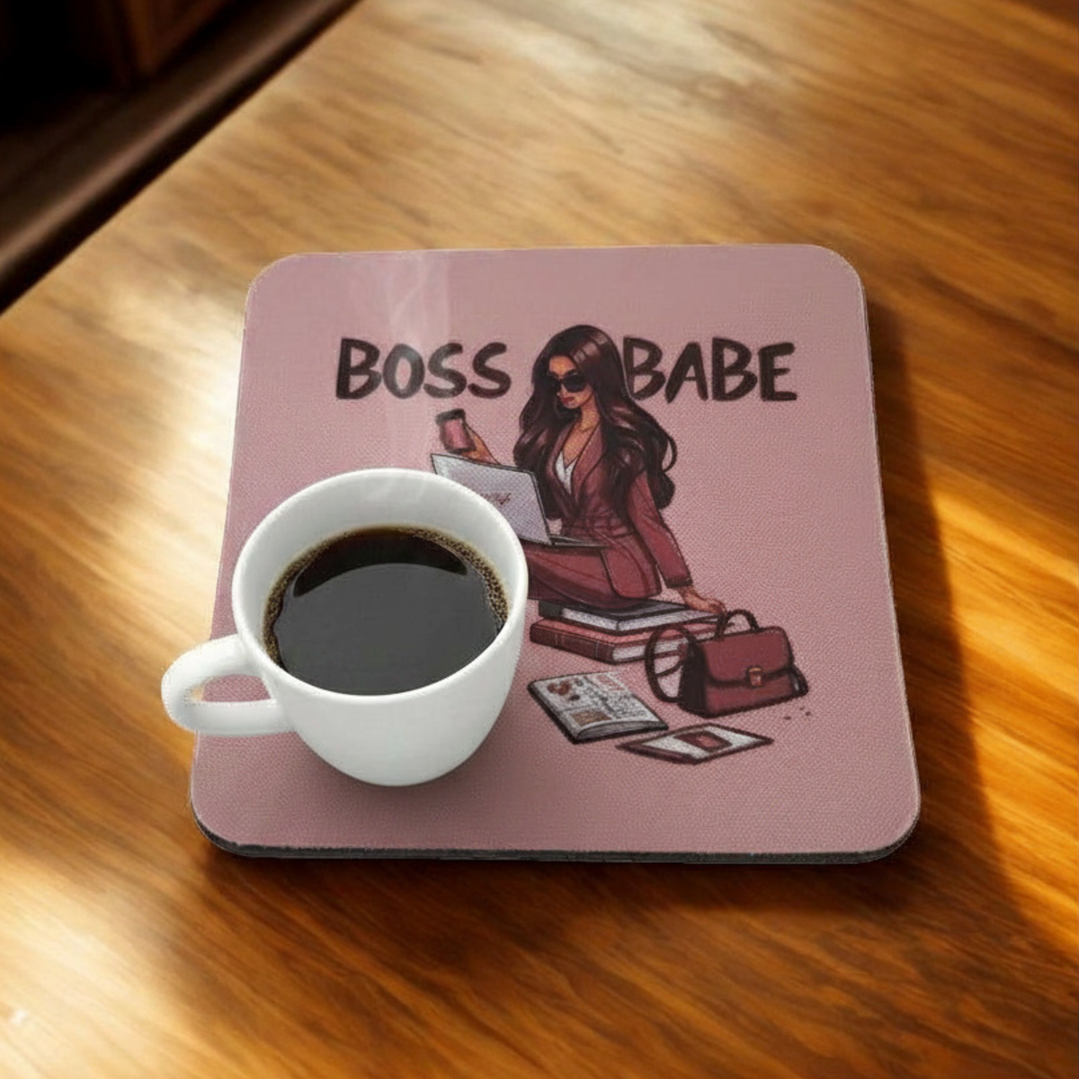 Boss Babe Neoprene Coaster | 4 x 4 Inch Drink Coaster | Cute Office Desk Accessory | Coffee Mug Coaster | Gift for Entrepreneurs