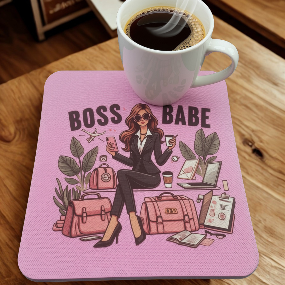 Boss Babe Neoprene Coaster | 4 x 4 Inch Drink Coaster | Cute Office Desk Accessory | Coffee Mug Coaster | Gift for Entrepreneurs