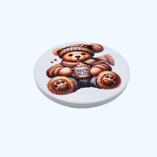 Brew Bliss Ceramic & Cork Coaster | 3.5" Round Coffee Coaster | Coffee Lover Gift | Farmhouse Coffee Bar Decor