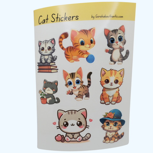 Cat Sticker Sheet with Laminate – Cute Cat Stickers, Kitty Vinyl Stickers for Laptops, Water Bottles & Tumblers