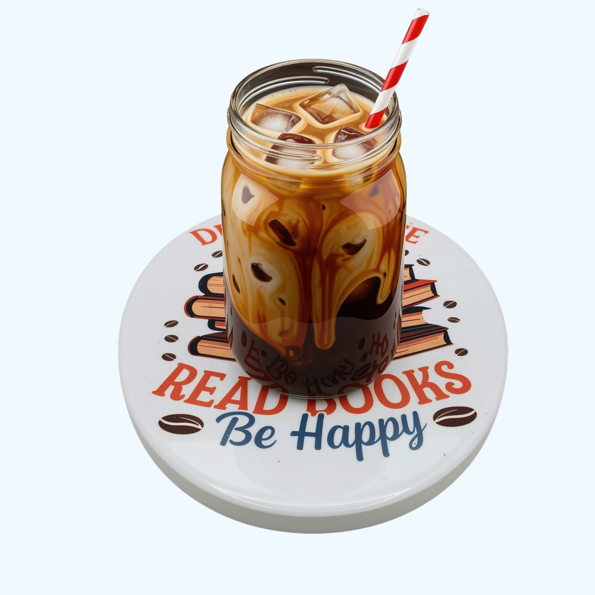 Drink Coffee Read Books Be Happy Ceramic & Cork Coaster | 3.5" Round Drink Coaster | Book Lover Gift | Coffee Lover Home Decor