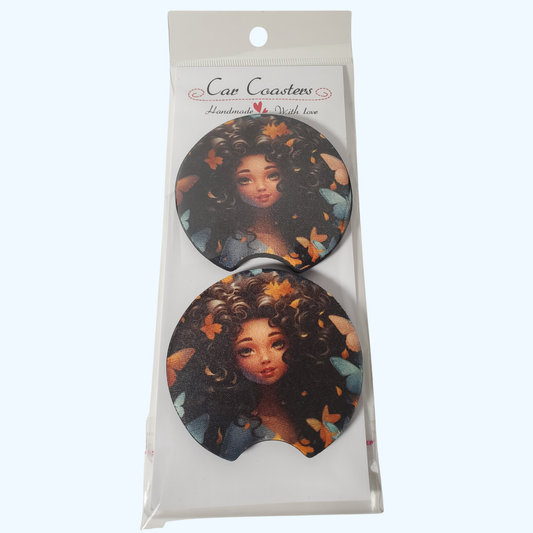 Fall Girl Car Coaster – 2.75" Neoprene Autumn Cup Holder Coaster