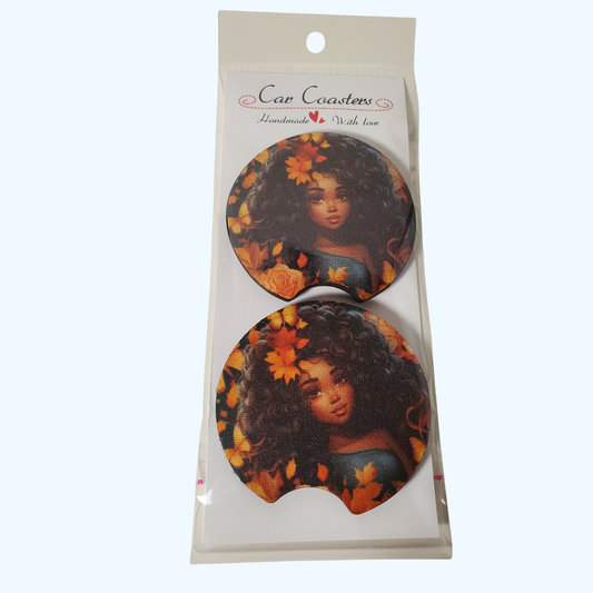 Fall Girl Car Coaster – 2.75" Neoprene Autumn Cup Holder Coaster