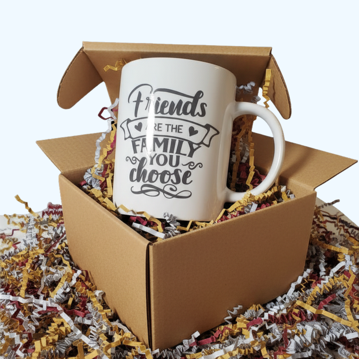 15 oz Coffee Mug – “Friends Are the Family You Choose” Ceramic Mug, Friendship Gift for Best Friends