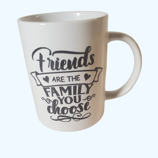 15 oz Coffee Mug – “Friends Are the Family You Choose” Ceramic Mug, Friendship Gift for Best Friends