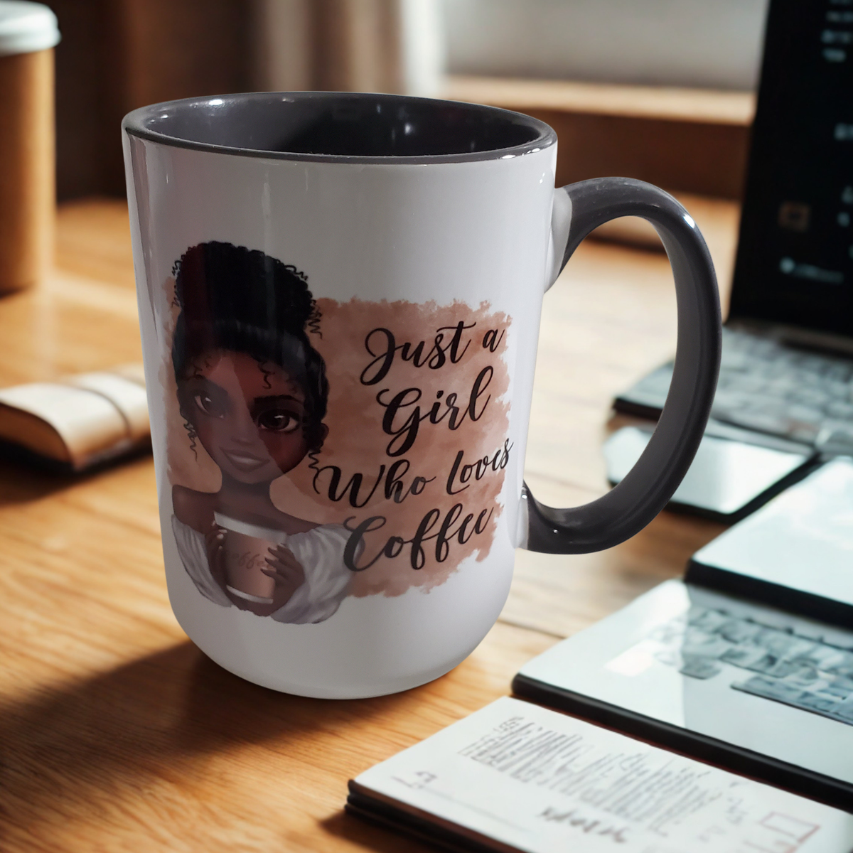15oz White & Gray Ceramic Coffee Mug – Just a Girl Who Loves Coffee – Coffee Lover Gift Mug