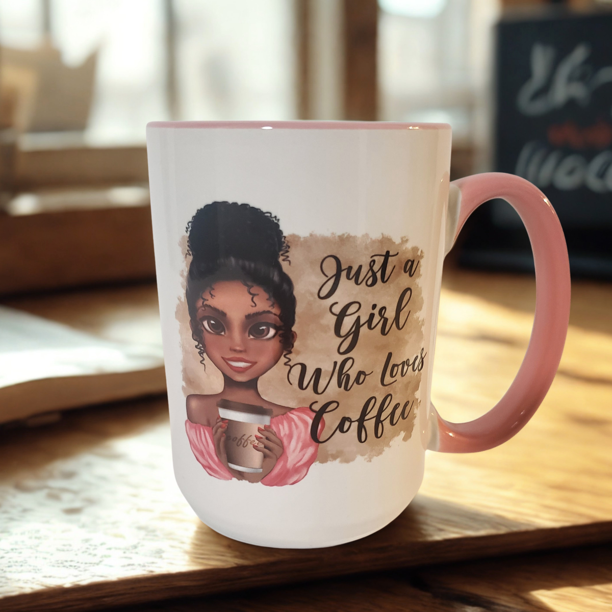 15oz Miami Beveled Ceramic Coffee Mug – Just a Girl Who Loves Coffee – Large Coffee Lover Mug