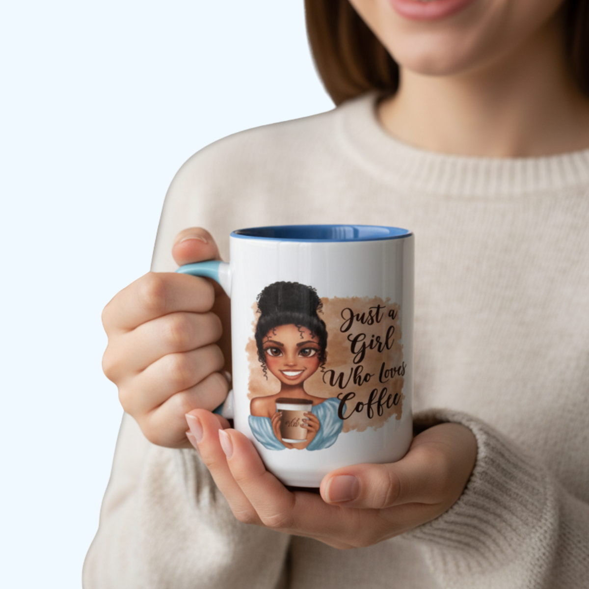 15oz Ocean Beveled Ceramic Coffee Mug – Just a Girl Who Loves Coffee – Coffee Lover Gift