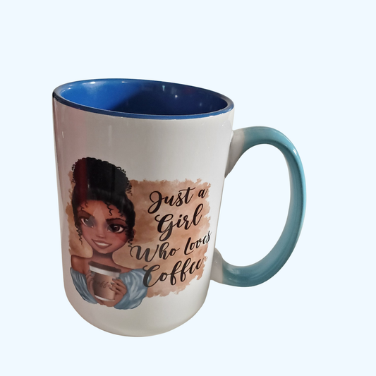 15oz Ocean Beveled Ceramic Coffee Mug – Just a Girl Who Loves Coffee – Coffee Lover Gift