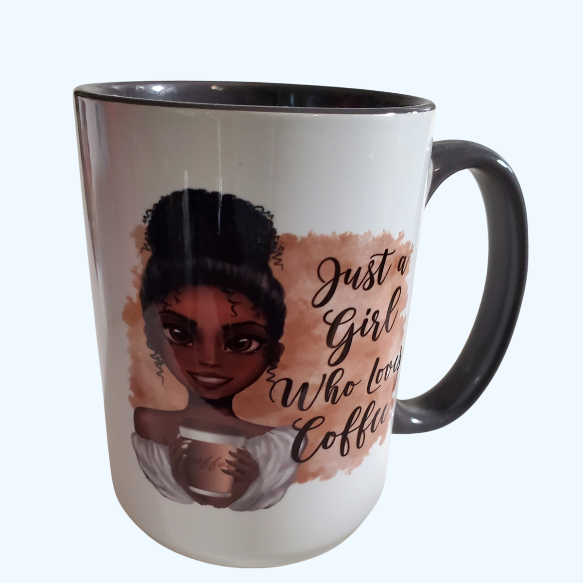 15oz White & Gray Ceramic Coffee Mug – Just a Girl Who Loves Coffee – Coffee Lover Gift Mug