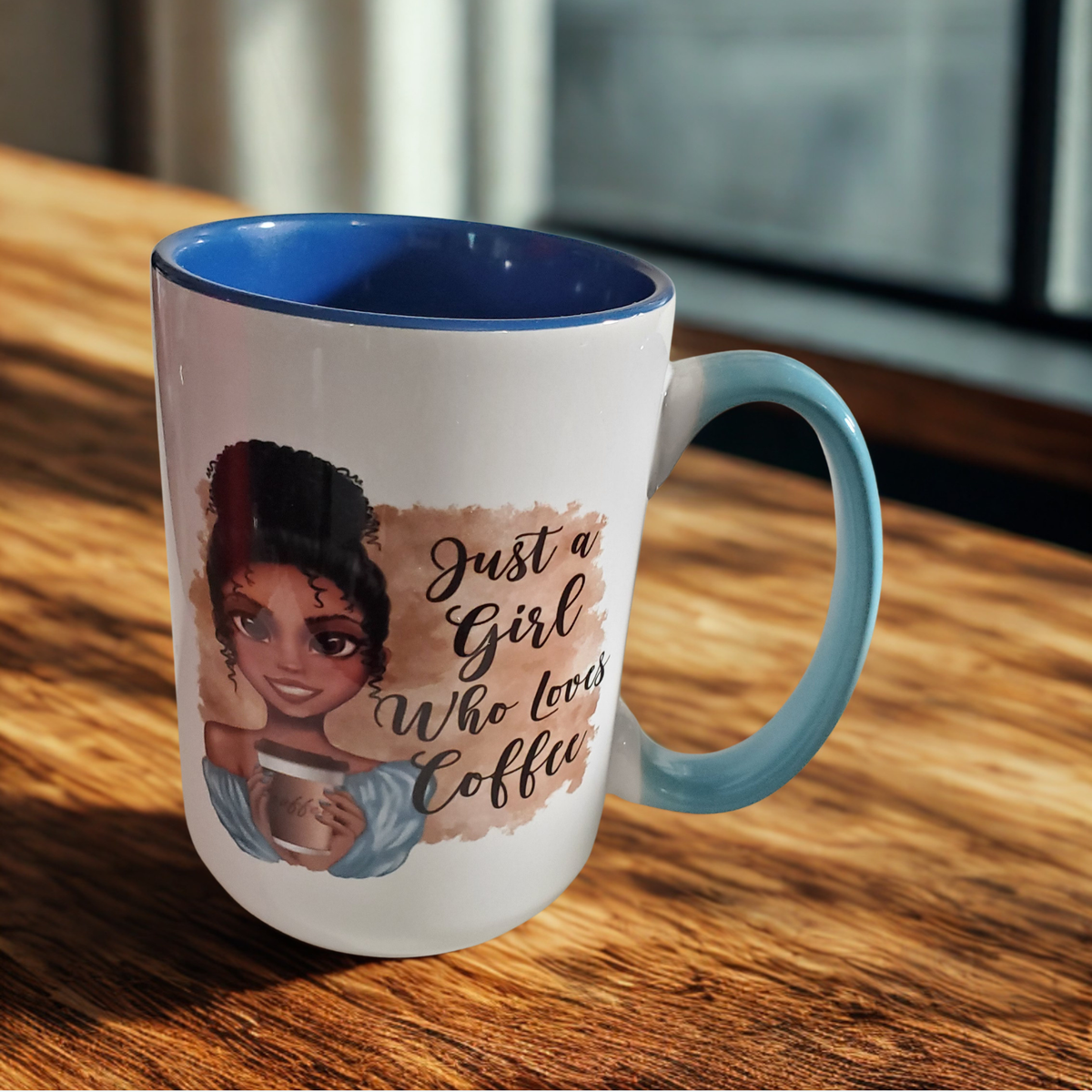 15oz Ocean Beveled Ceramic Coffee Mug – Just a Girl Who Loves Coffee – Coffee Lover Gift