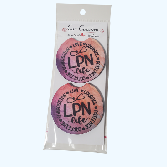 LPN Neoprene Car Coaster | 2.75" Round Absorbent Cup Holder Coaster | Licensed Practical Nurse Gift | Nurse Car Accessory