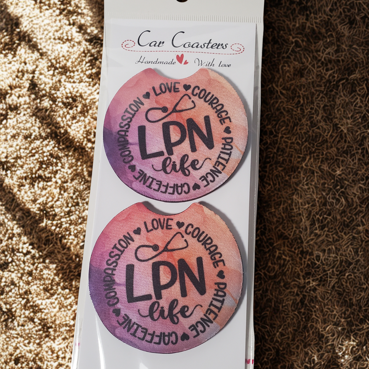 LPN Neoprene Car Coaster | 2.75" Round Absorbent Cup Holder Coaster | Licensed Practical Nurse Gift | Nurse Car Accessory
