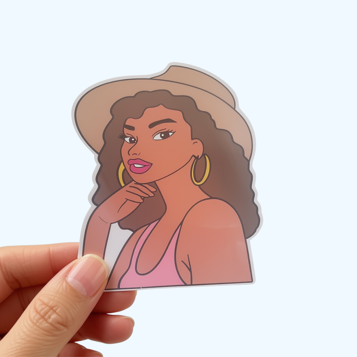 Lady with Hat Sticker with Laminate – Stylish Woman Sticker, Fashion Sticker for Laptops, Water Bottles & Tumblers