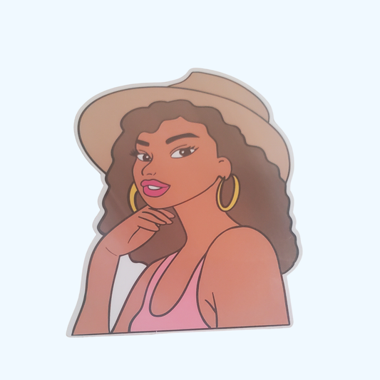 Lady with Hat Sticker with Laminate – Stylish Woman Sticker, Fashion Sticker for Laptops, Water Bottles & Tumblers