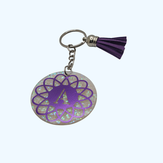 Letter A Acrylic Round Keychain with UV Resin | Personalized Initial Keychain | Handmade Bag Charm
