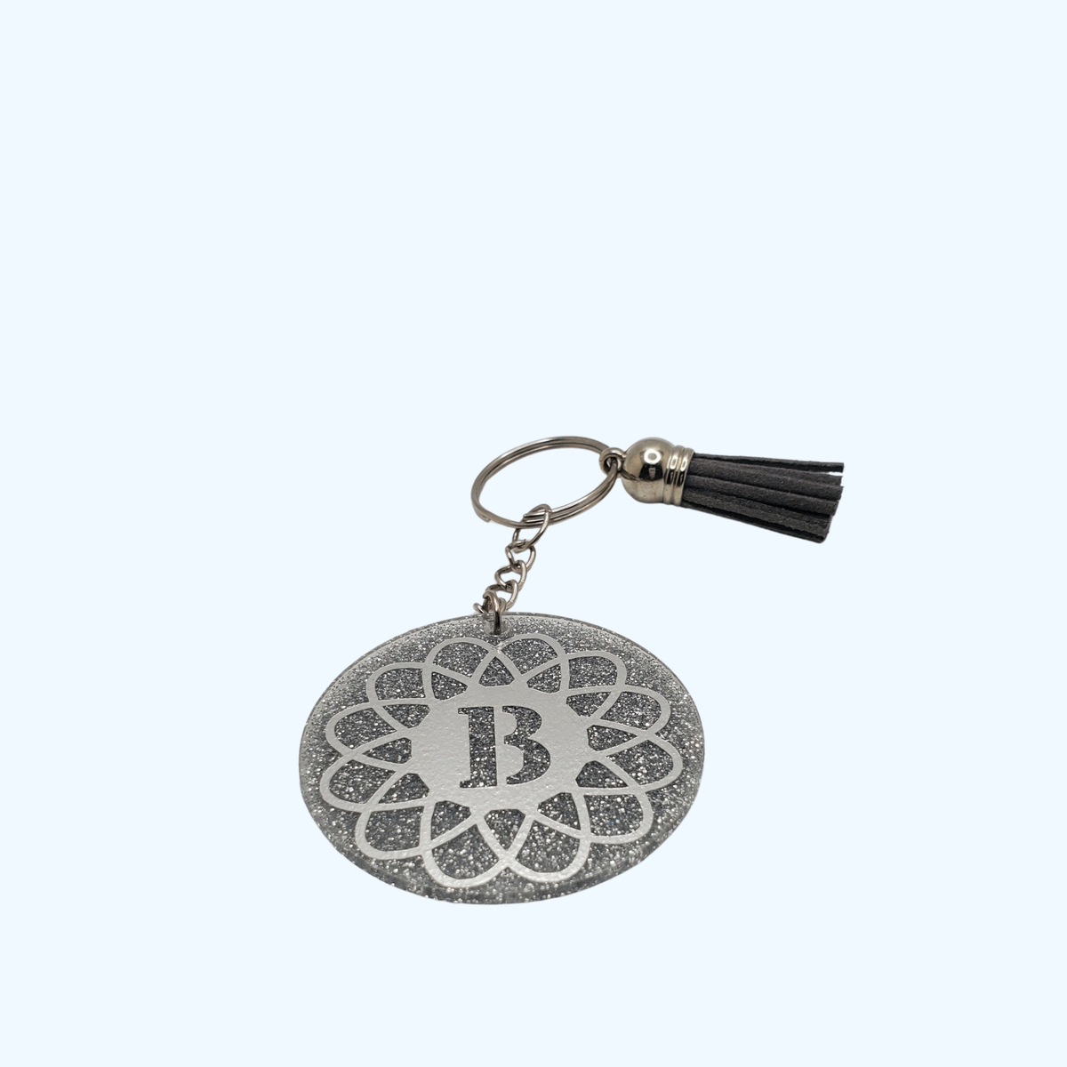 Letter B Acrylic Round Keychain with UV Resin Finish | Personalized Initial Keychain | Cute Bag Charm & Gift