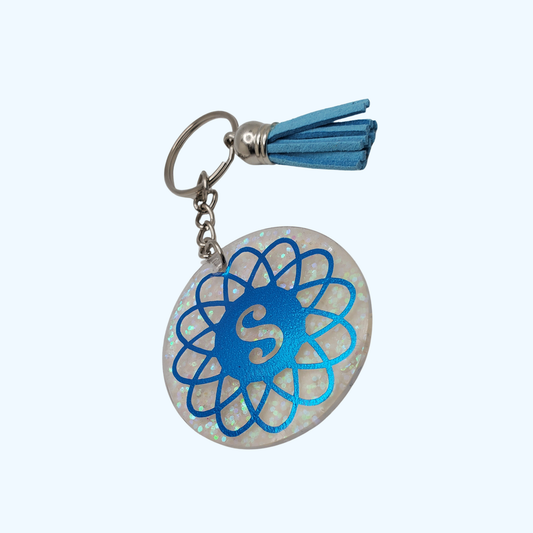 Letter S Acrylic Round Keychain with UV Resin | Personalized Initial Keychain | Handmade Bag Charm