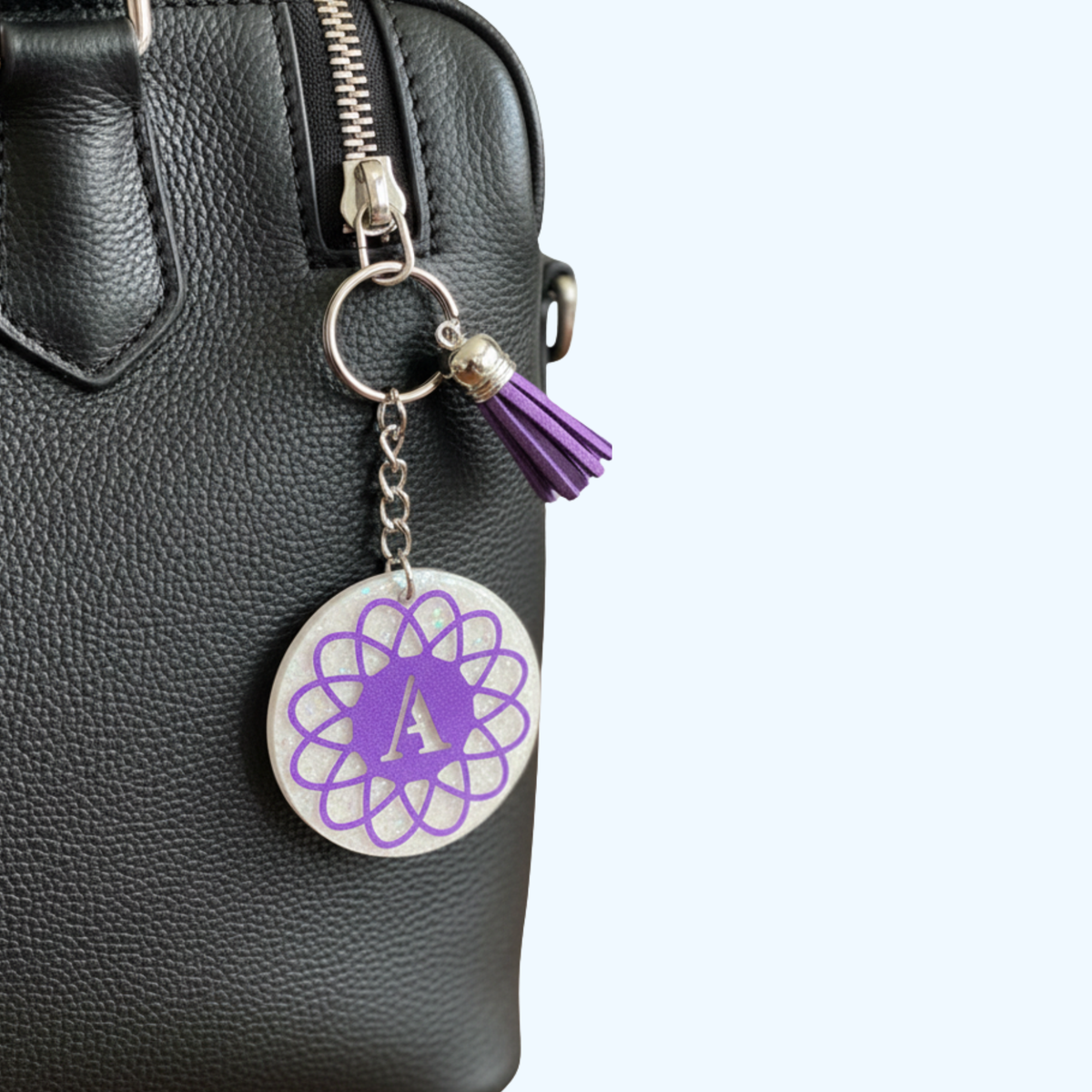 Letter A Acrylic Round Keychain with UV Resin | Personalized Initial Keychain | Handmade Bag Charm