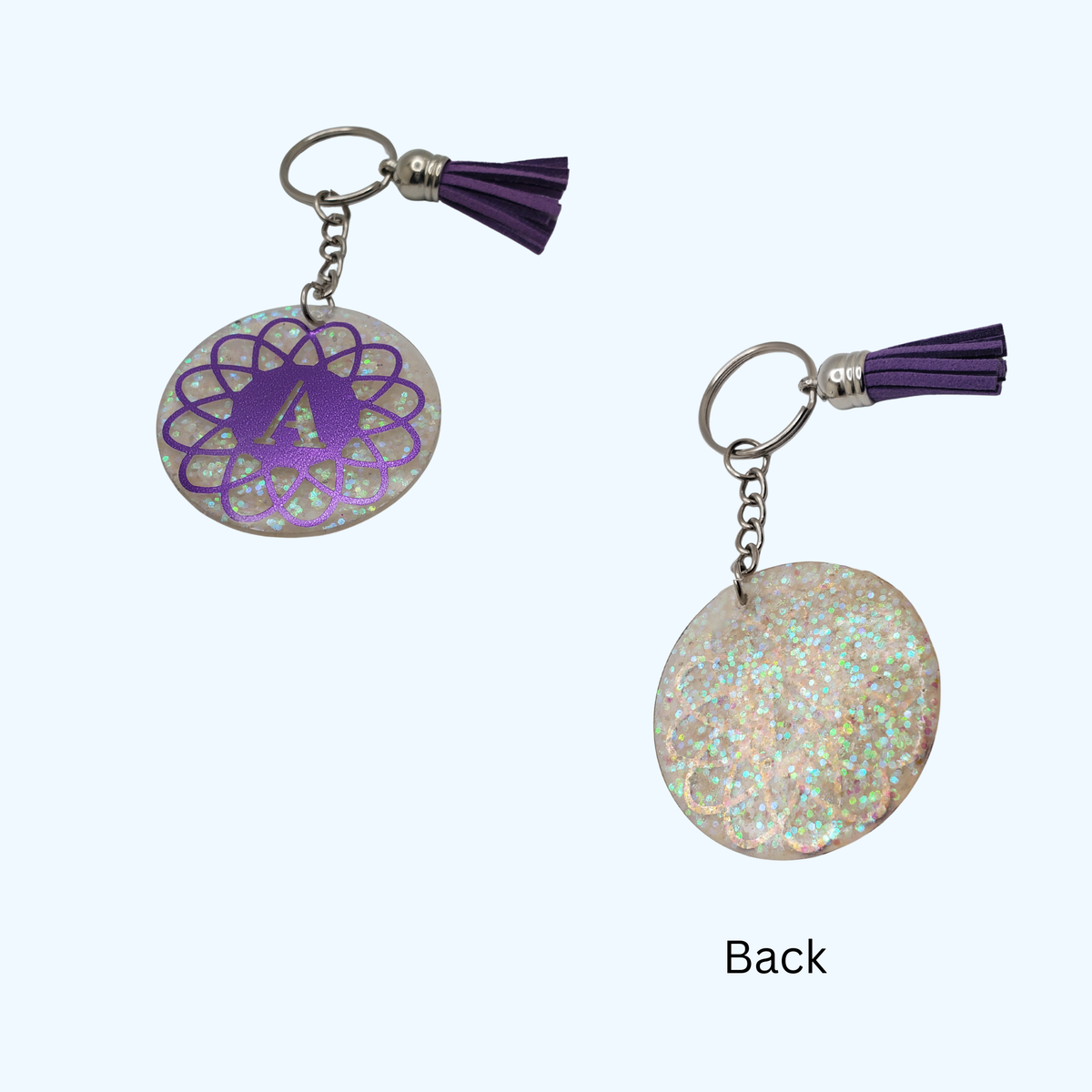 Letter A Acrylic Round Keychain with UV Resin | Personalized Initial Keychain | Handmade Bag Charm