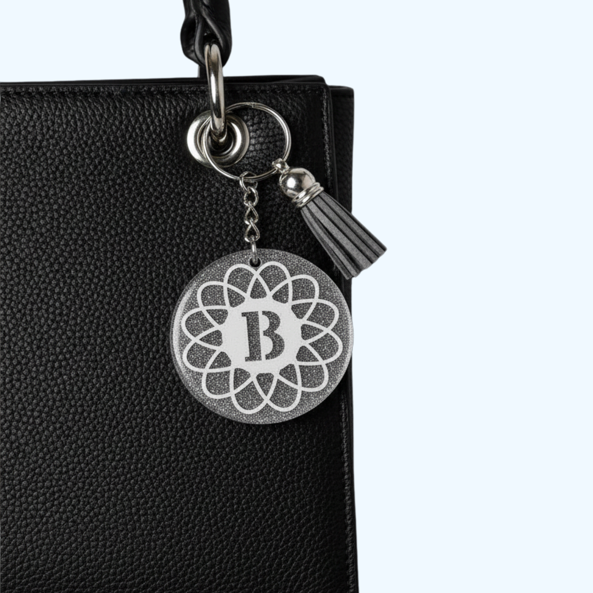 Letter B Acrylic Round Keychain with UV Resin Finish | Personalized Initial Keychain | Cute Bag Charm & Gift