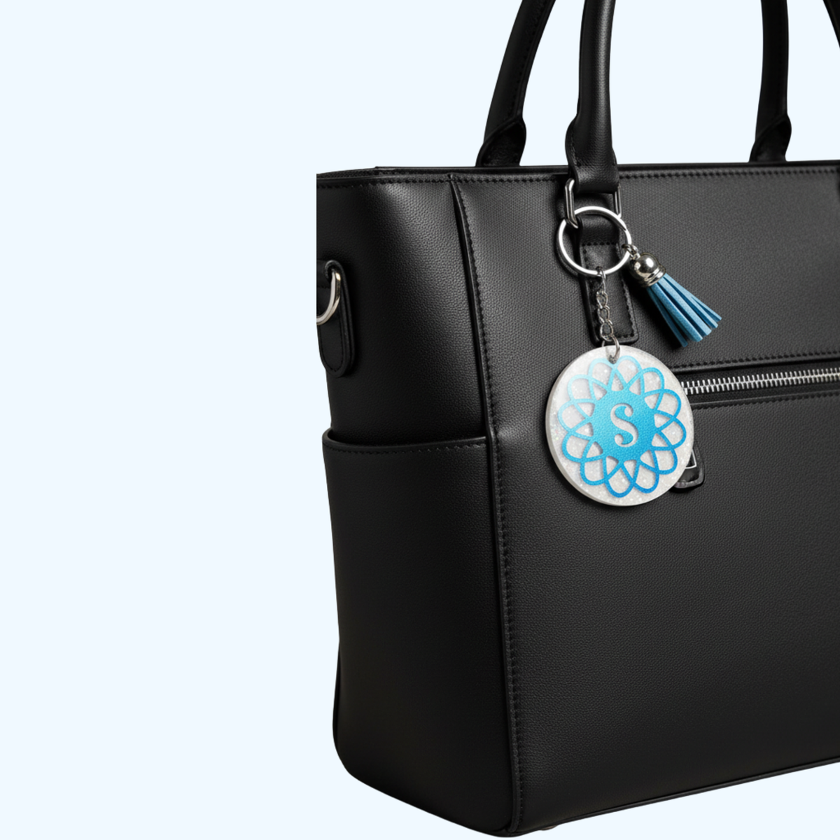 Letter S Acrylic Round Keychain with UV Resin | Personalized Initial Keychain | Handmade Bag Charm