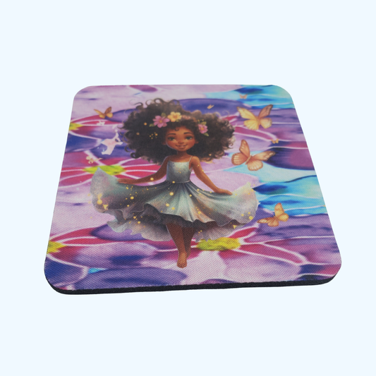 Little Girl with Butterfly Dancing 4x4 Neoprene Coaster – Cute Dance Gift