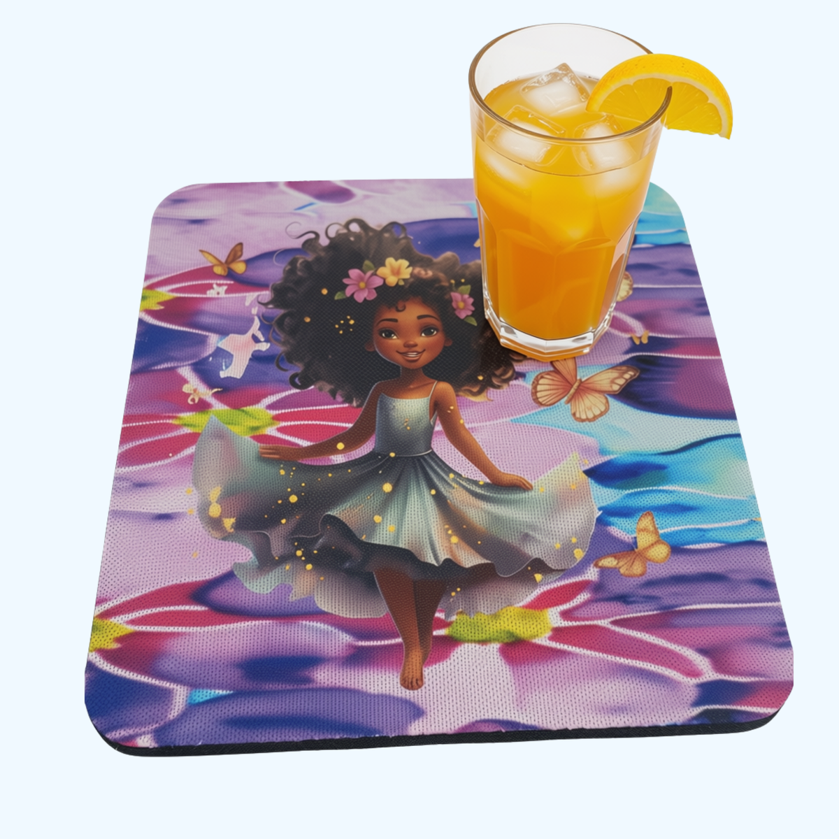 Little Girl with Butterfly Dancing 4x4 Neoprene Coaster – Cute Dance Gift