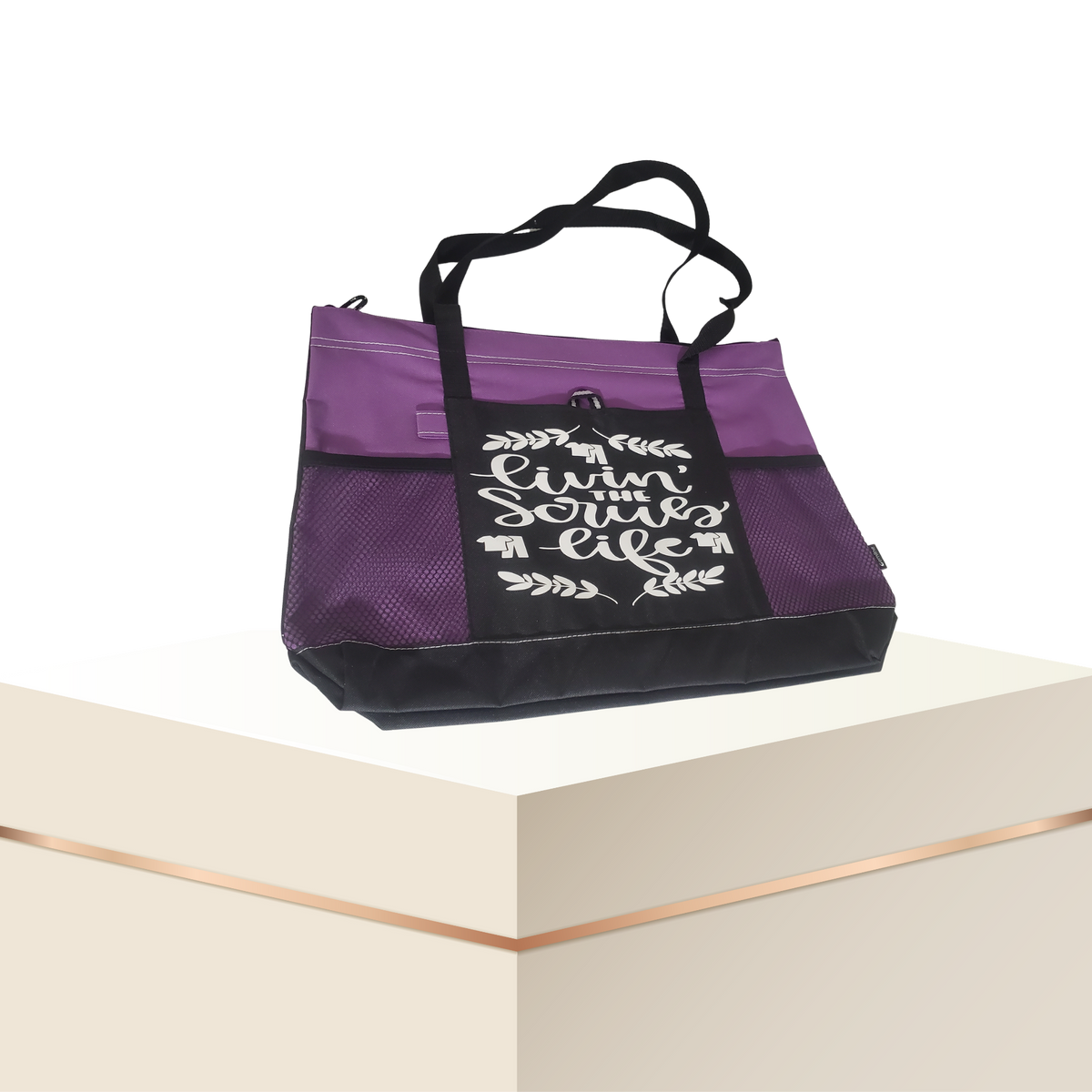 Living the Scrub Life Nurse Zippered Tote Bag – Large 600D Polyester Work Tote | 20" x 14" x 4"