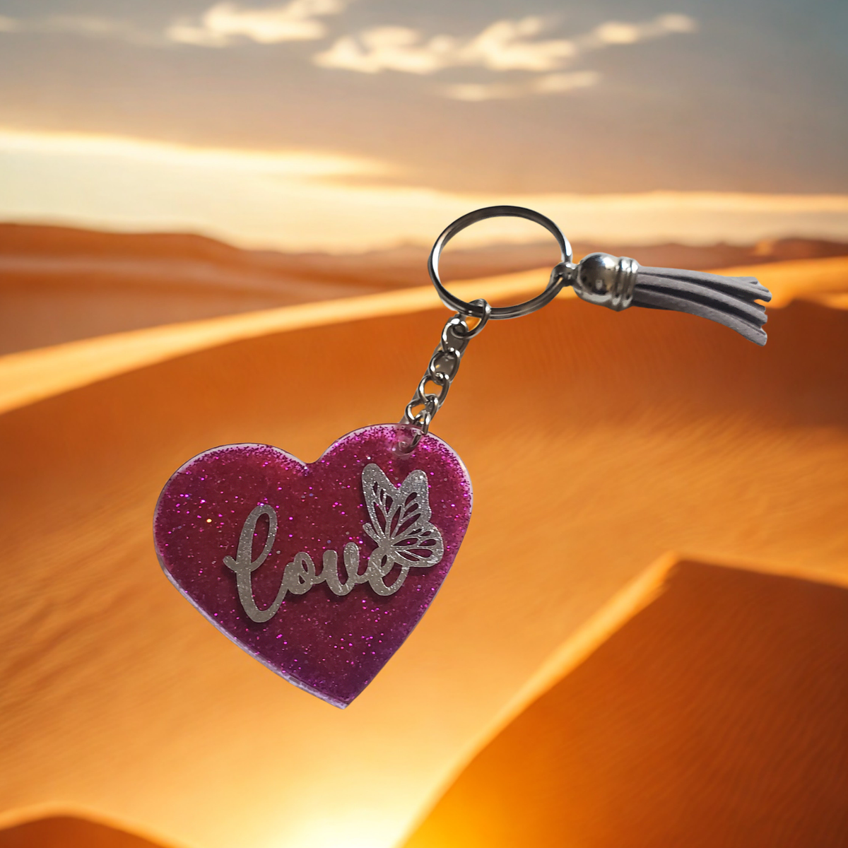 Love with Butterfly Acrylic Keychain with UV Resin Finish | Cute Romantic Gift for Valentine's Day, Anniversary & Everyday