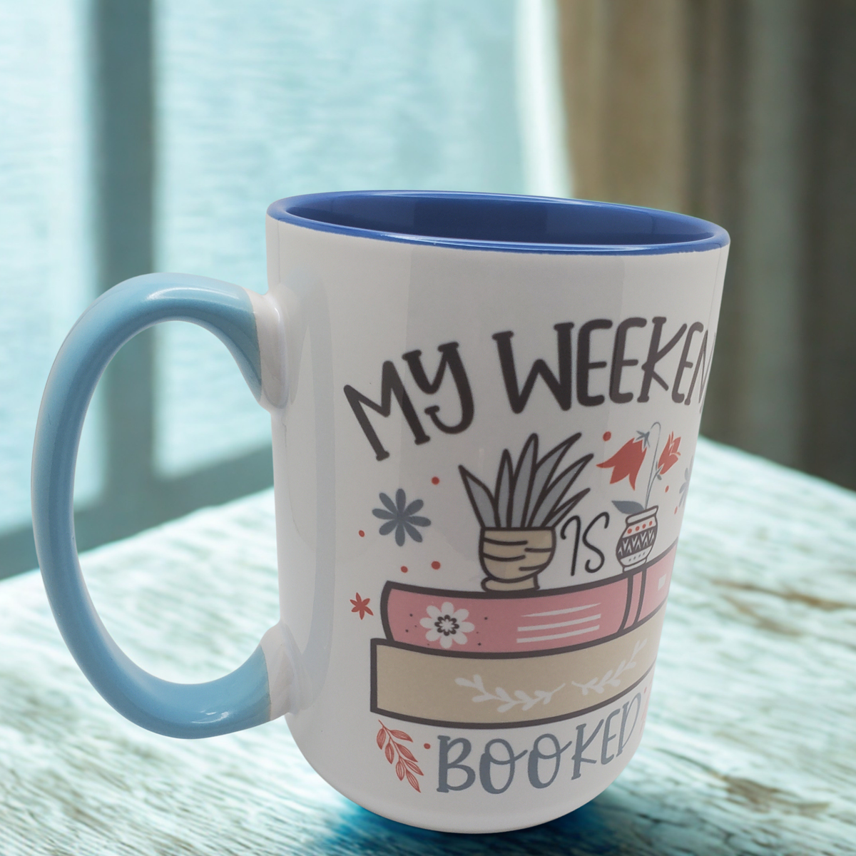 My Weekend Is Booked on Ocean Beveled Ceramic Mug | Beach Lover Coffee Cup