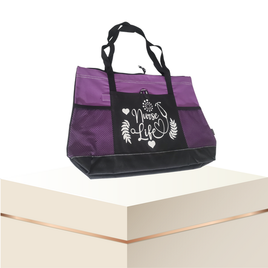 Nurse Life Zippered Tote Bag – Large 600D Polyester Nurse Work Tote | 20" x 14" x 4"