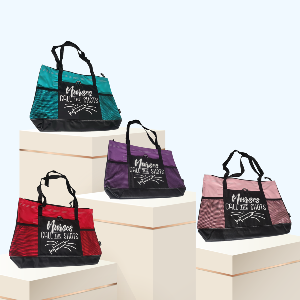 Nurses Call the Shot Zippered Tote Bag – Large 600D Polyester Nurse Work Tote | 20" x 14" x 4"
